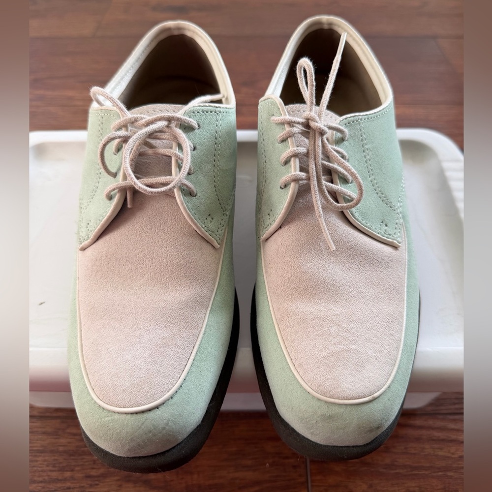 Hush Puppies Vintage Two-Tone Suede Oxfords 6.5 Cream Mint Lace-Up Flats